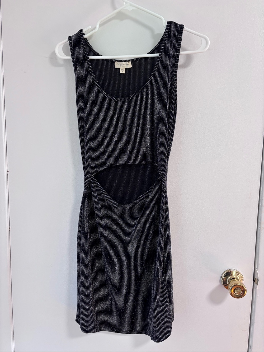 See You Monday Black Sparkle Ribbed Cutout Mini Dress